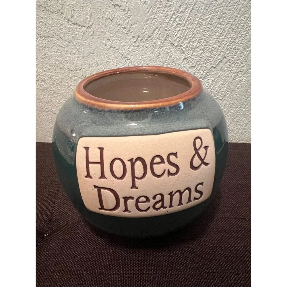 #2304*”4x5”Hopes & Dreams Teal Ceramic Decorative Vase